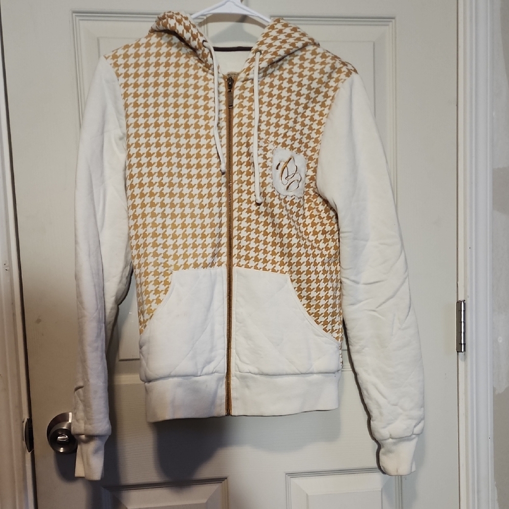 Tan and White Houndstooth Hoodie